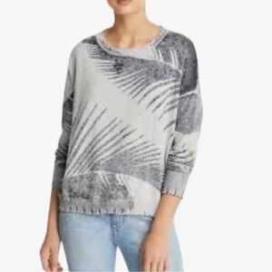 Minnie Rose Luxury Distressed Green and Beige Knit Feather Sweater Size Medium